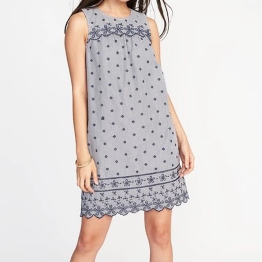 OLD NAVY Dress Adult Medium Striped Scallop Floral Sleeveless Spring Womens